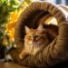 Un chat endormi paisiblement dans un "Lit pour Chat" douillet et simple, offrant un refuge confortable pour le repos félin