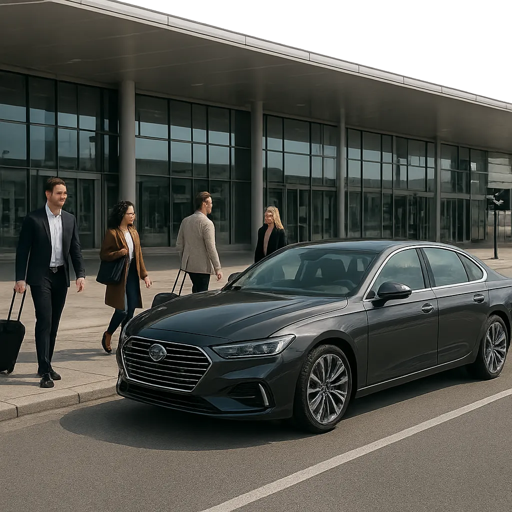 Illustration d’un transfert taxi premium à Roissy-Charles de Gaulle, dans une ambiance rassurante et professionnelle. L’image évoque la ponctualité, la disponibilité et la simplicité d’une réservation en ligne.