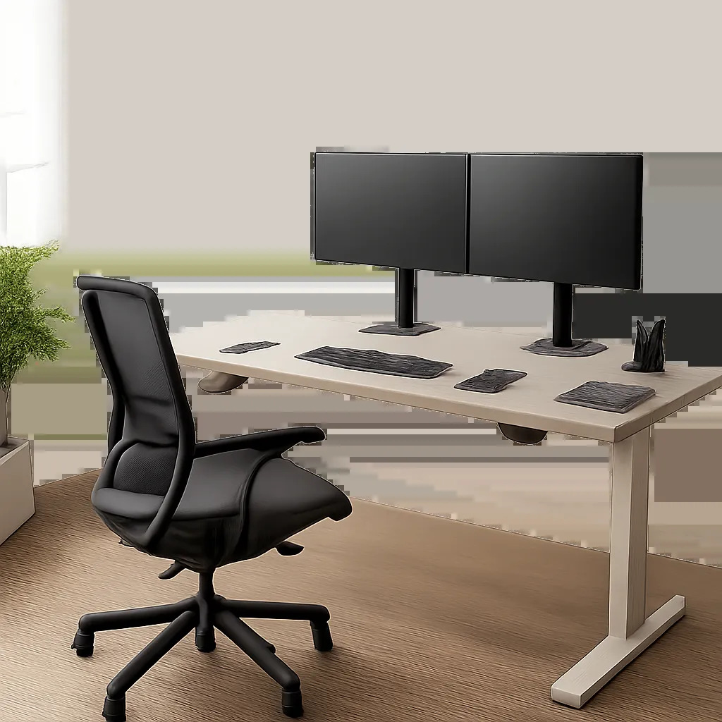 Illustration d’un bureau en L moderne pensé pour un poste de travail organisé et confortable. L’image met en avant une configuration premium, adaptée au travail intensif et à l’optimisation de l’espace.